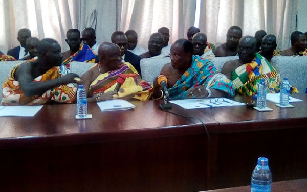 Nana Ansah Adu Baah II (2nd right) conferring with other traditional rulers from Ahafo at Osu Castle