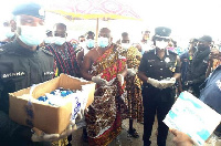 The police distributed the masks and sanitizers to Elmina and its environs