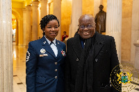 Senior Master Sergeant Eva Appiah of the U.S Air Force with President Akufo-Addo