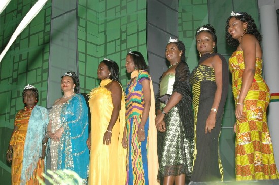 A lineup of former beauty queens, including Miss Ghana 1960 (first from left)