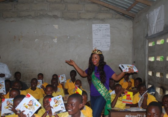 Excited pupils with the distributed exercise books