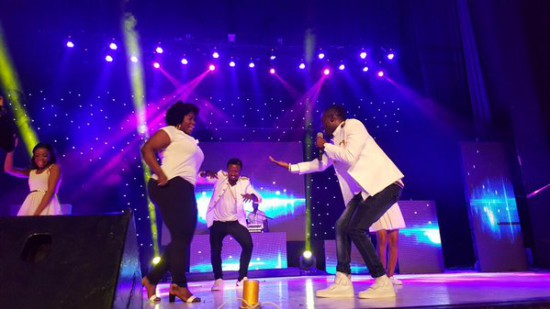 Lydia Forson on stage with Okyeame Kwame