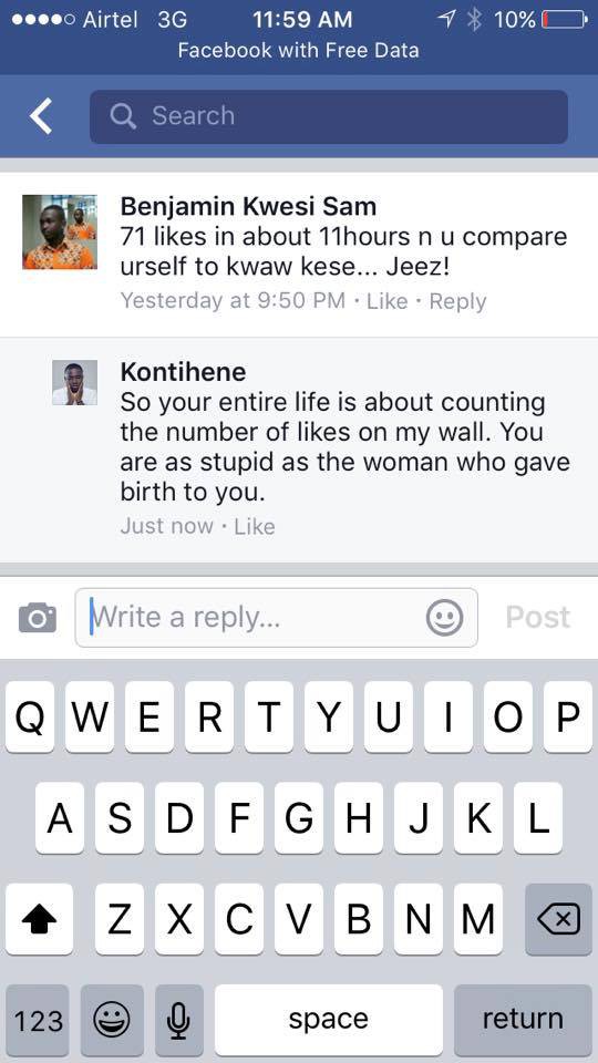 Screen shot of what transpired between Kontihene and the fan