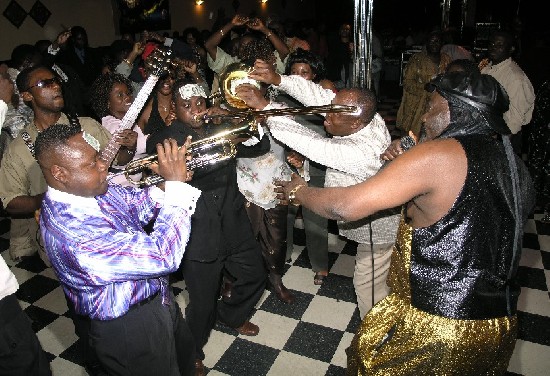 The bands men joined Paapa on the dance floor