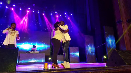 Lydia Forson on stage with Okyeame Kwame