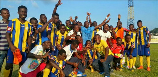 New Edubiase players, officials and fans enjoy the spotlight after completing the double over the almighty Accra Heats of Oak