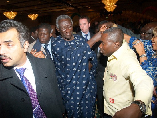 The President greeting an admirer as he leaves the dinner