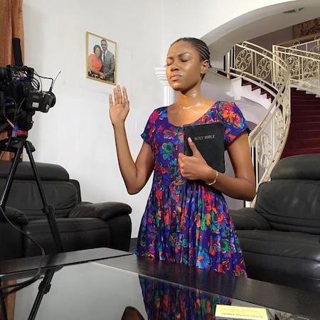 Yvonne Nelson on set for a prayer scene in If Tomorrow Never Comes