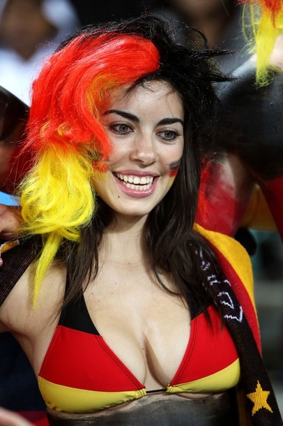 A Germany supporter cheers prior to start of the Group D first round 2010 World Cup football match Germany vs. Australia.