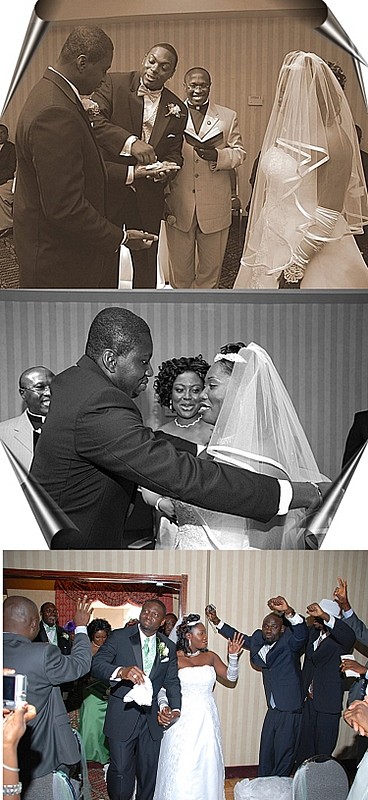 Best man wiping the sweat of grooms palm (top), Groom unveiling the 
bride (center), The couple returning after signing the certificate (bottom)