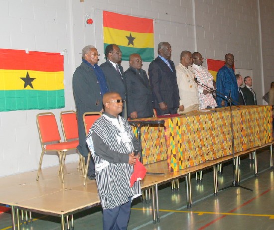 The President and dignitaries observing the National Anthem
at Broadwater Farm Forum.