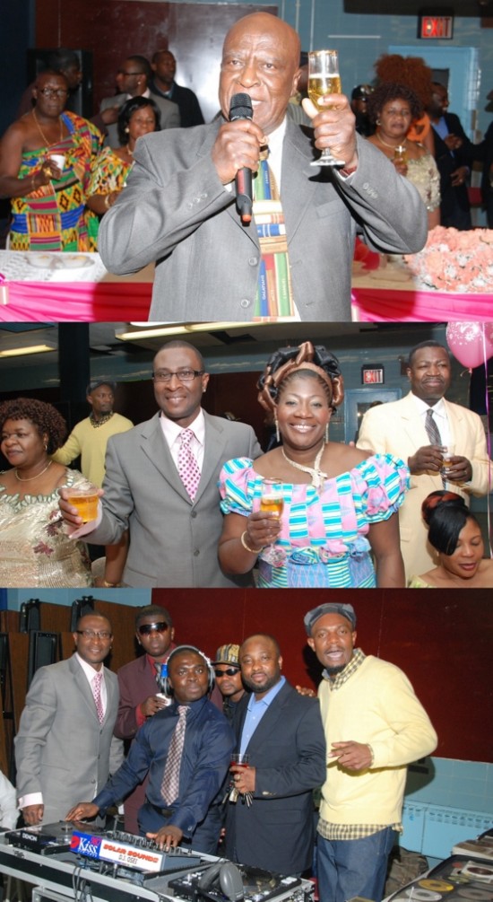 Top -center and bottom - The couple in a pose with family and friends