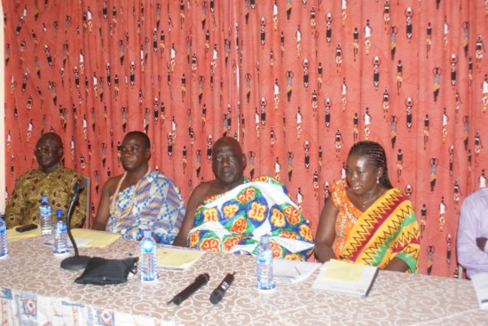 Hon Elizabeth Ofosu-Adjare flanked to the right by Osaberimba Kwesi Atta II, Paramount Chief of Oguaa Traditional Area