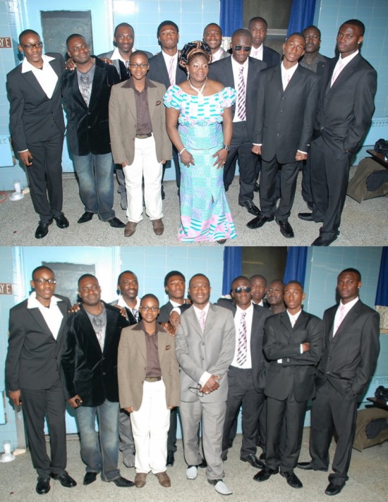 Top -center and bottom - The couple in a pose with family and friends