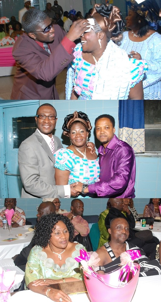 top - DJ/MC Papa Linc and Mrs Osei, center - The couple and Mr. CNN, 3G Publisher, bottom - Special guests seated