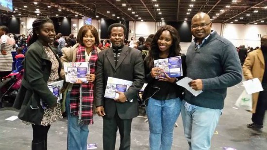 Sammy Ankrah (middle), seen with some of the cast of Divine Intelligence promoting the movie at the 2015 Festival of Life Conference of Redeemed Christian Church of God in London