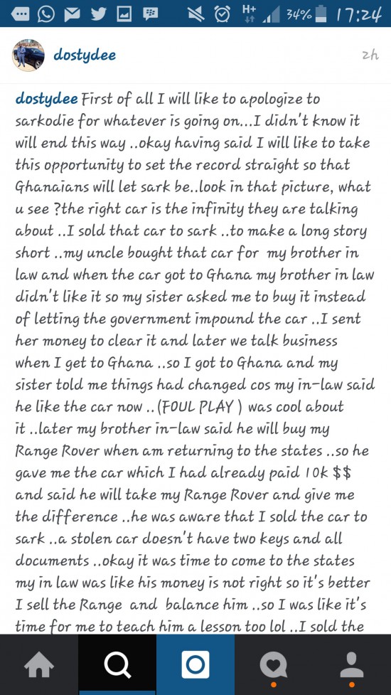 Dosty Dee, the car dealer apologises