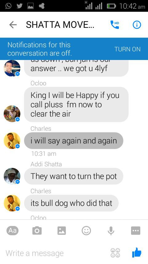 Screenshot of conversation  between shatta wale and his fans