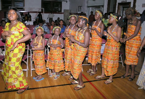 The young adowa dancers leading Nananom to be seated