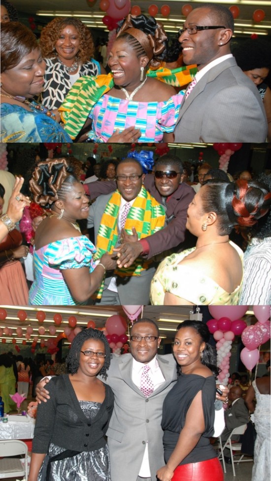 top and center - The couple surrounded by guests and Papa Linc, bottom - Daddy Osei with Gifty (left) and a guest