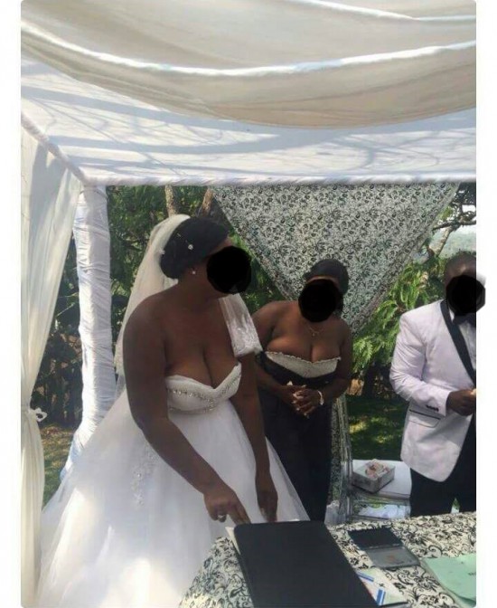 Bride and bridesmaid expose boobs on wedding day