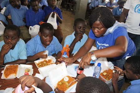 Staff of Tigo serving puplis of the AKropong School for the Blind