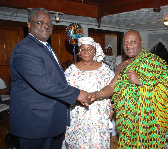 H. E. Christian congratulating Nana Brobbey on his retirement