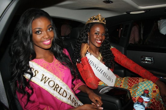 <em>Naa Okailey Shooter with Miss Ghana 2013 Giuseppina Baafi driving from KIA</em>