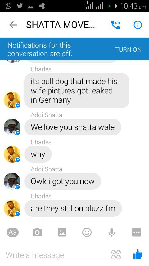 Screenshot of conversation  between shatta wale and his fans