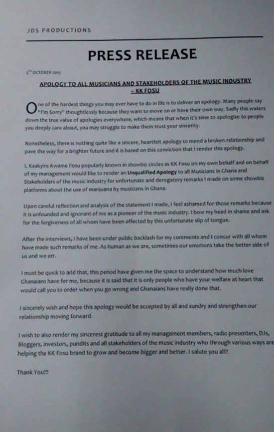 Press release from KK Fosu