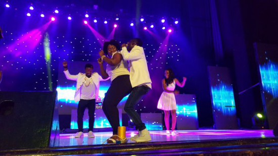 Lydia Forson on stage with Okyeame Kwame