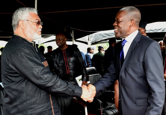 VP Kwesi Amissah-Arthur exchanging greetings with former President Jerry Rawlings