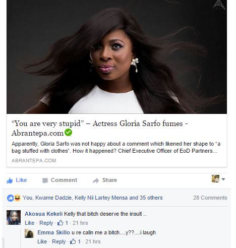 fans argue over Gloria Sarfo