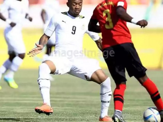 Aston Villa Striker Jordan Ayew puts in a tackle on Mozambican defender (Photo Credit: Senyuiedzorm Awusi Adadevoh)