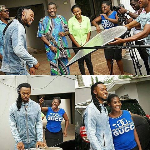 Flavour on set with Mercy Johnson