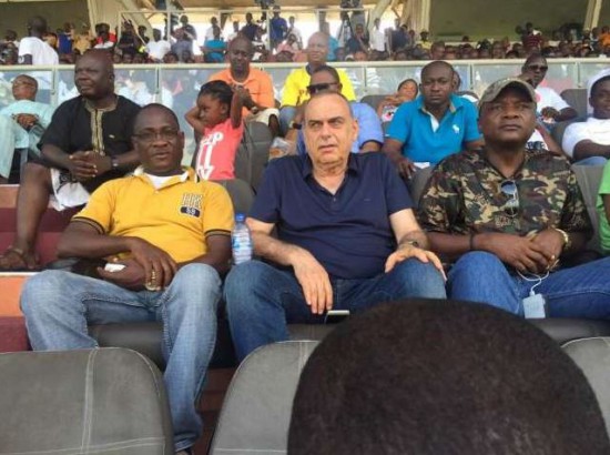 Board Chairman of Hearts Tobge Afede XIV in the company of Black Stars coach Avram Grant and an official of Hearts of Oak