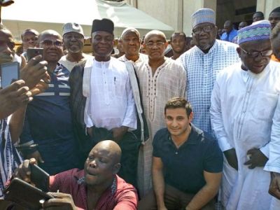 CAF President Ahmad Ahmad mobbed together with Nyantakyi at mosque in Ghana