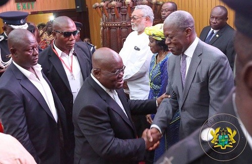 President Akufo-Addo shakes hand with former Vice-President Amissah-Arthur