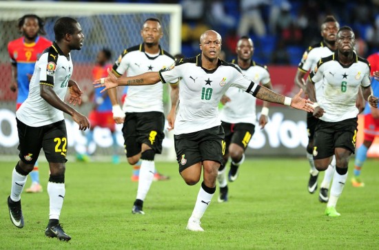 Andre Ayew celebrates after sealing Ghana's place in semi-finals of the Africa Cup of Nations