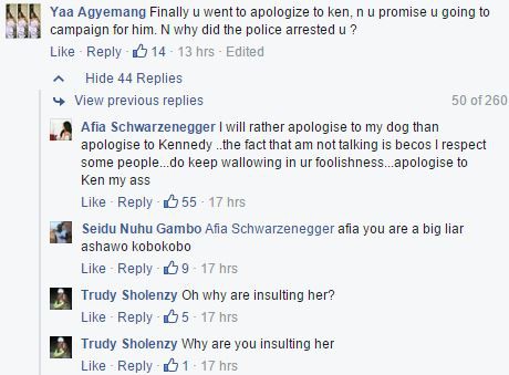 Screen shot of her response on facebook to a fan's question