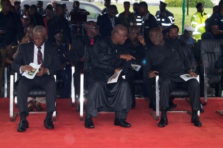 Mahama in a chat with Speaker of Parliament at Madam Theodosia Okoh's funeral