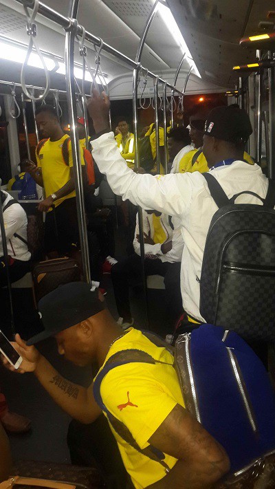 Team Black Stars on a bus in Mauritius