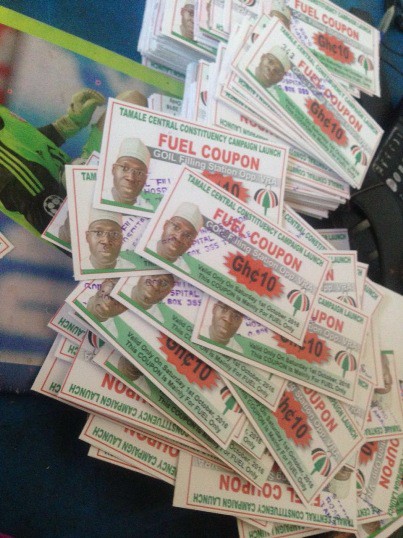 Thousands of GH¢ 10 fuel coupons designed in party colours were shared at the launch