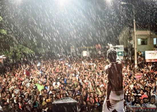 Shatta Wale performs in the rain at Sallahfest