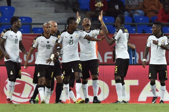 Jordan Ayew celebrates his goal which gave Ghana the lead