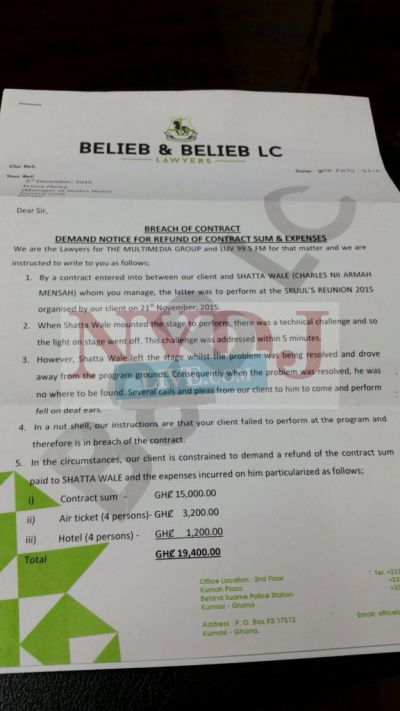 Multi Media Group compels Shatta Wale to refund GHc19,400