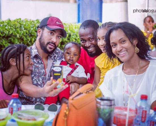 Adjetey Anang and son with Majid Michel and his family