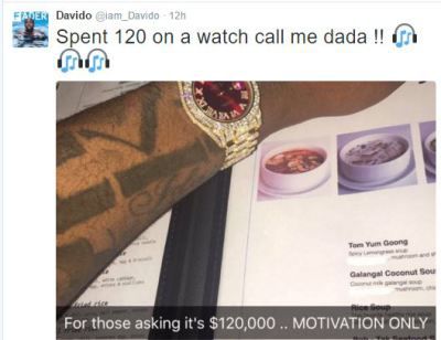 Photos: Davido spends $120k on a Rolex wristwatch