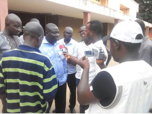 NDC's Isaac Adongo fielding questions from the press in Bolga