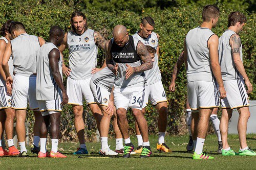 Boateng at training with Nigel De Jong and other team mates